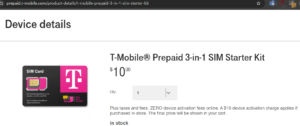 T-Mobile官网销售的卡,10美元1张